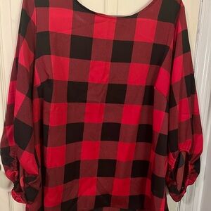 Chic Soul Red and Black Checkered Blouse